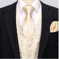 Men's Yellow Golden Floral Silk Vest Necktie Pocket square Cufflinks MJ-2058 - SimonVon Shop