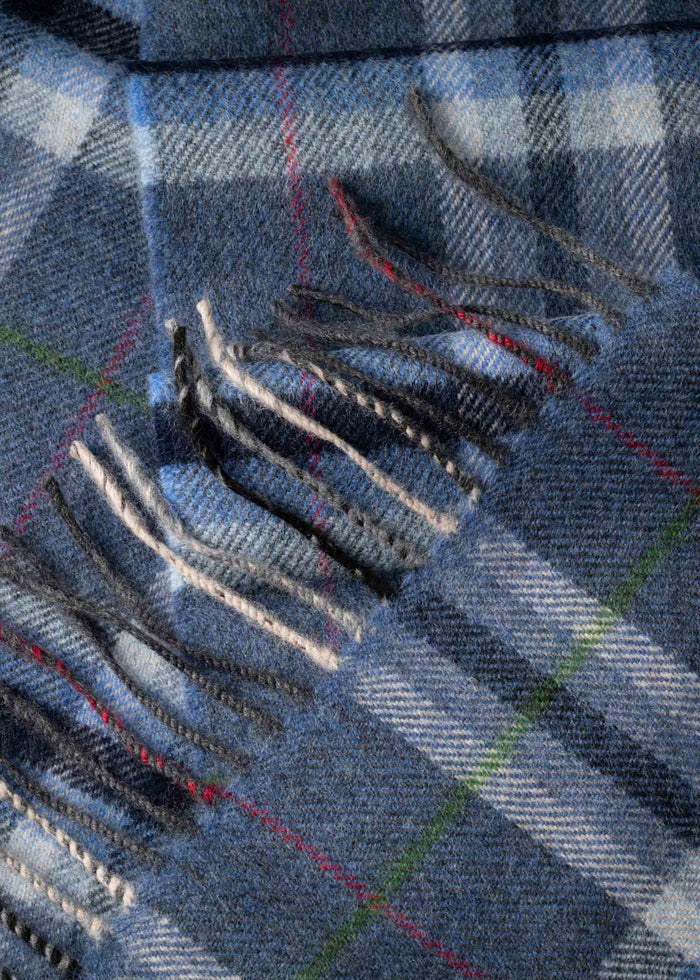 Merino Luxury Wool Scarf Denim Grey Plaid