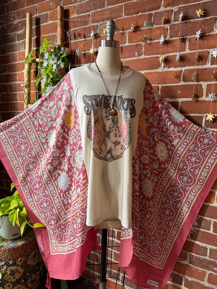 Mystical Stevie Nicks Hybrid Boho Print Hi Lo Poncho Top