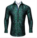 New Green Silk Paisley Tribal Long Sleeve Men's Shirt- CY-0045 - SimonVon Shop