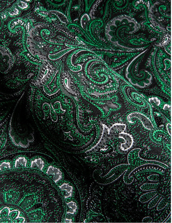 New Green Silk Paisley Tribal Long Sleeve Men's Shirt- CY-0045 - SimonVon Shop