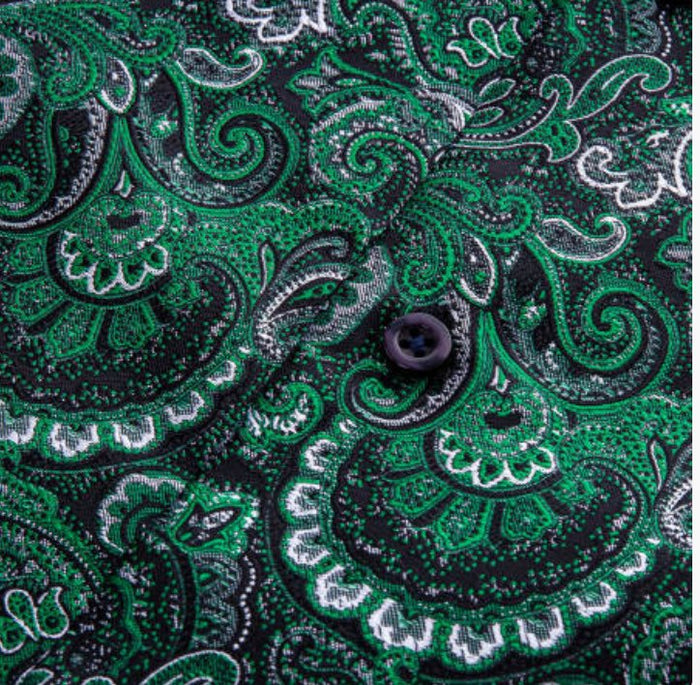 New Green Silk Paisley Tribal Long Sleeve Men's Shirt- CY-0045 - SimonVon Shop