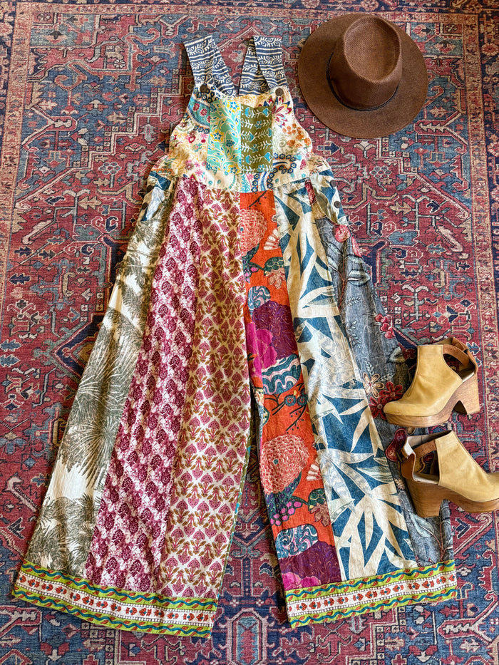 NEW SIZES! La Boheme Patchwork Wide Leg Overalls