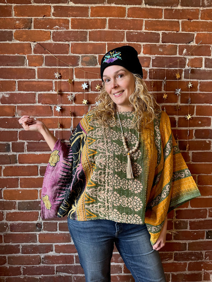 Night Moon Moth Embroidered Beanie Hat-Final Sale