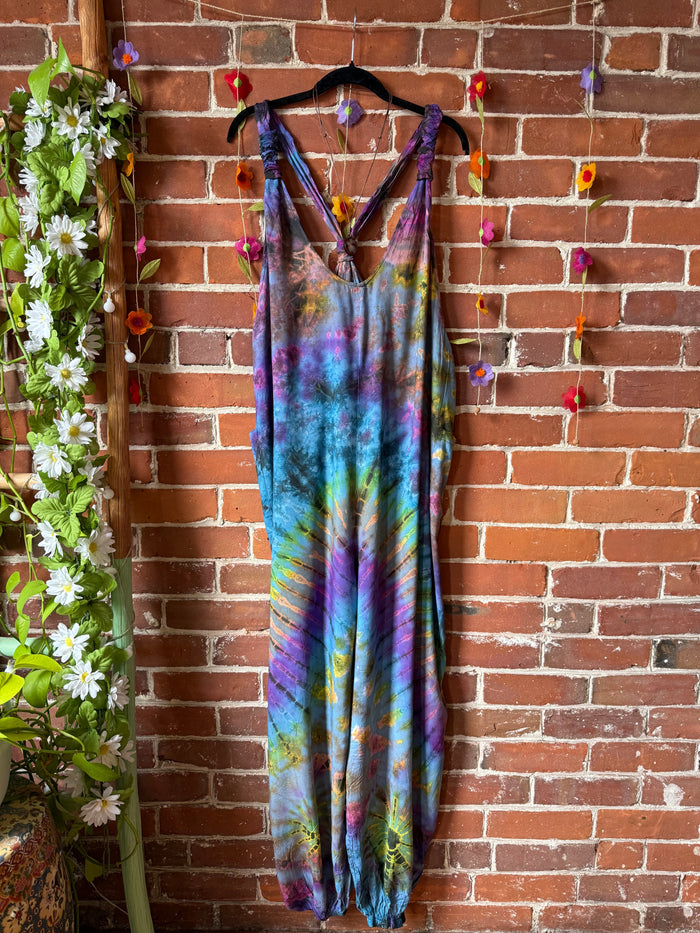Ophelia Festival Season Tie Dye Jumpsuit / Overalls - Blue Rainbow - Final Sale