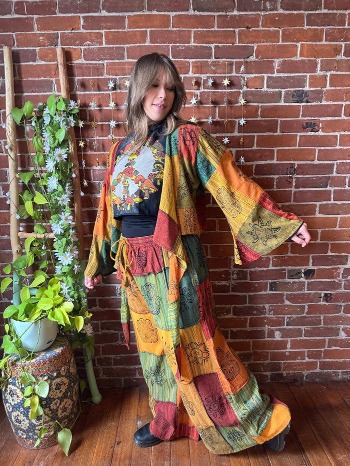 Organic Cotton Earth Print Patchwork Lounge Pants - Fair Trade Made