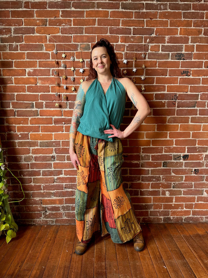 Organic Cotton Earth Print Patchwork Lounge Pants - Fair Trade Made