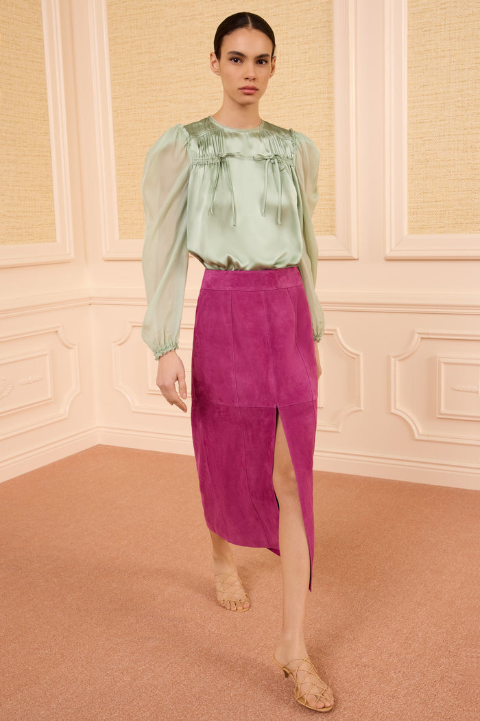 Orion Suede Pencil Skirt - Iris