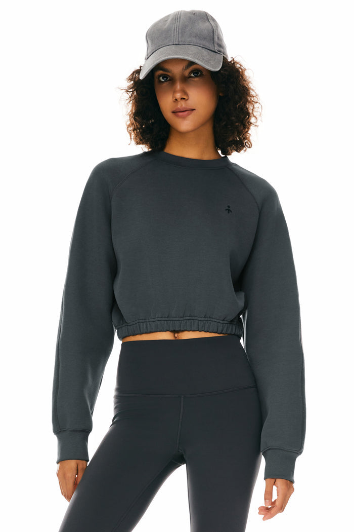 Orolay Oversized Cropped Sweatshirt Long Sleeve #color_gray