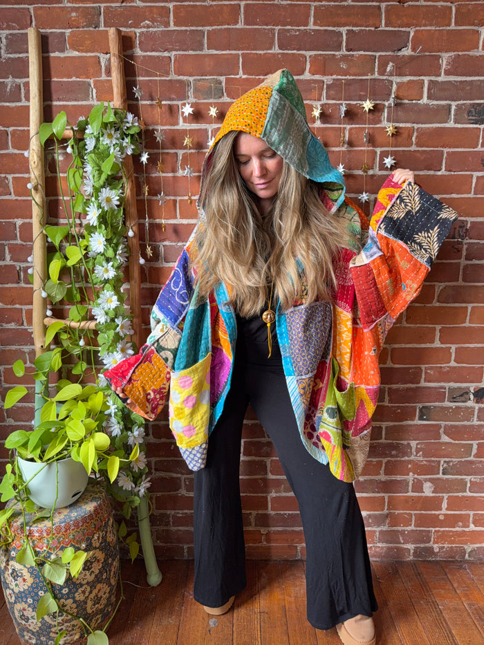 Oversized Juniper Kantha Patchwork Jacket Hoodie - Fair Trade Made