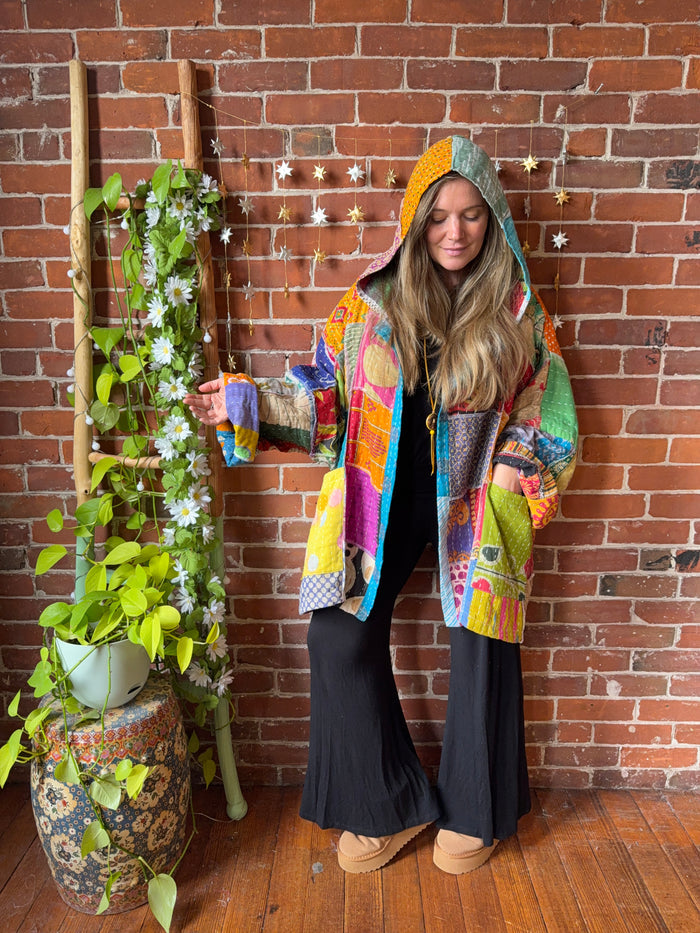 Oversized Juniper Kantha Patchwork Jacket Hoodie - Fair Trade Made