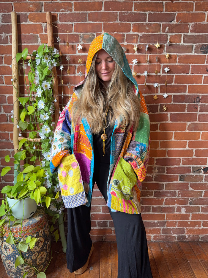 Oversized Juniper Kantha Patchwork Jacket Hoodie - Fair Trade Made