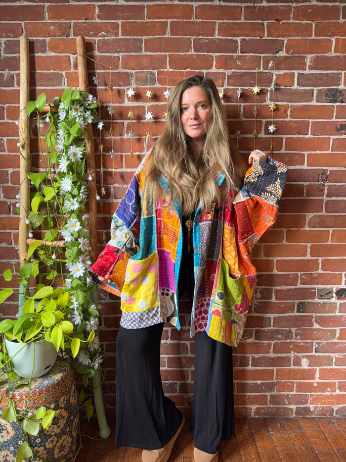 Oversized Juniper Kantha Patchwork Jacket Hoodie - Fair Trade Made