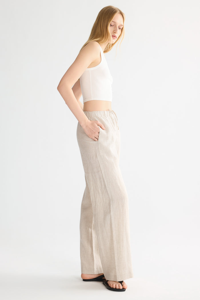 Oversized Linen Wide-Leg Drawstring Pants Orolay #color_Natural Ecru