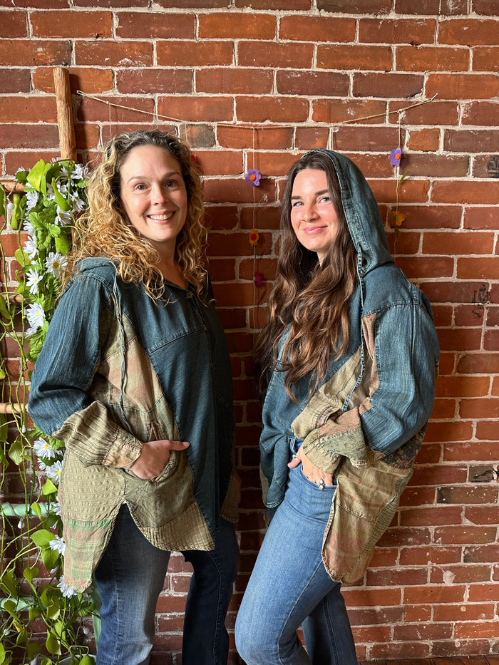 Oversized Moon Catcher Patchwork + Denim Hi Lo Hoodie