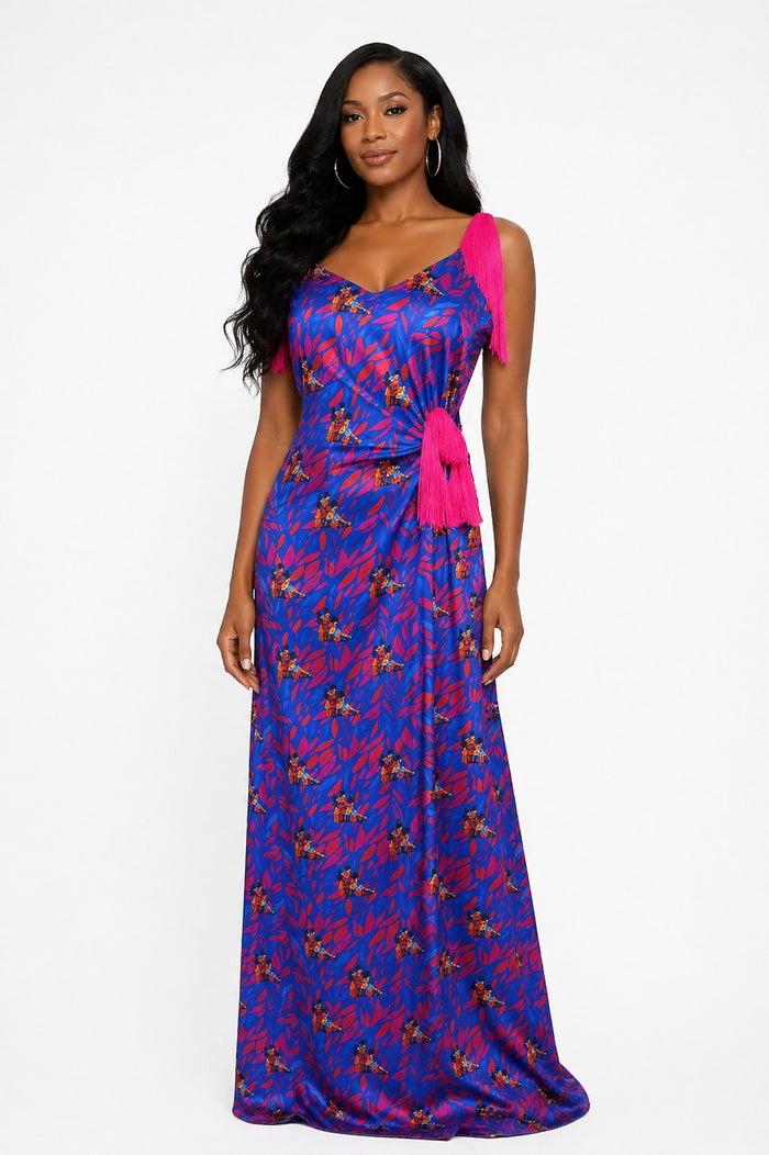 OZINNA FRINGE PEEP DRESS - BLUE