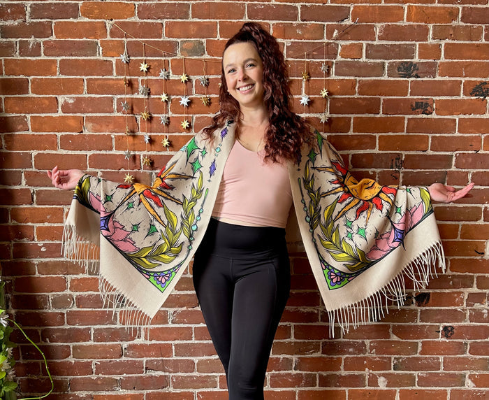 Pashmina Scarf / Wall Hanging / Sun and Luna Moth / Original Art By Melanie Bodnar-Final Sale