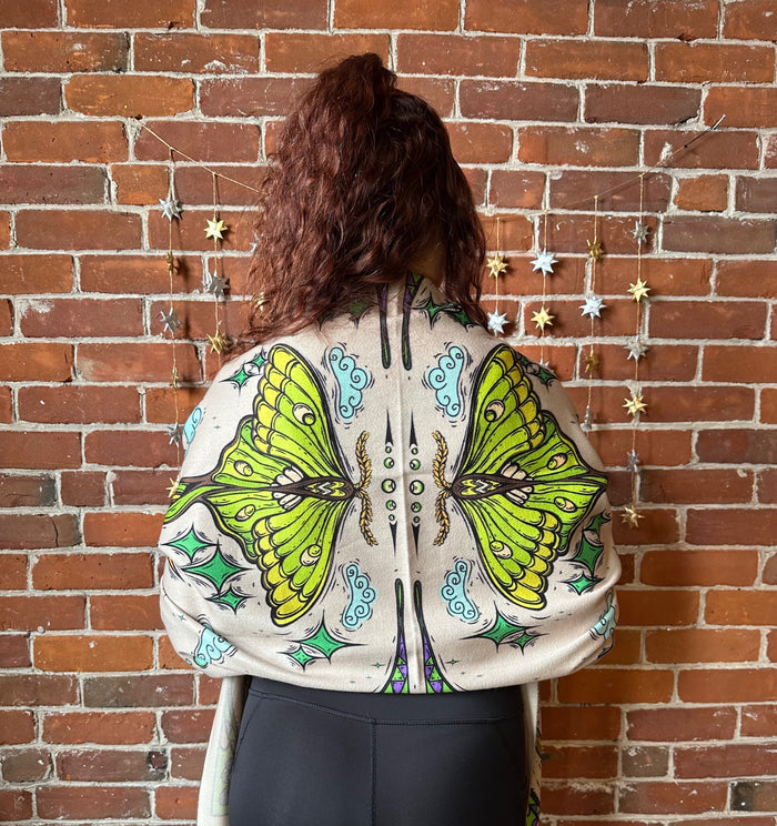 Pashmina Scarf / Wall Hanging / Sun and Luna Moth / Original Art By Melanie Bodnar-Final Sale
