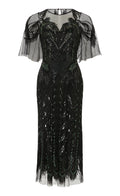 Peacock Midi Dress - Black