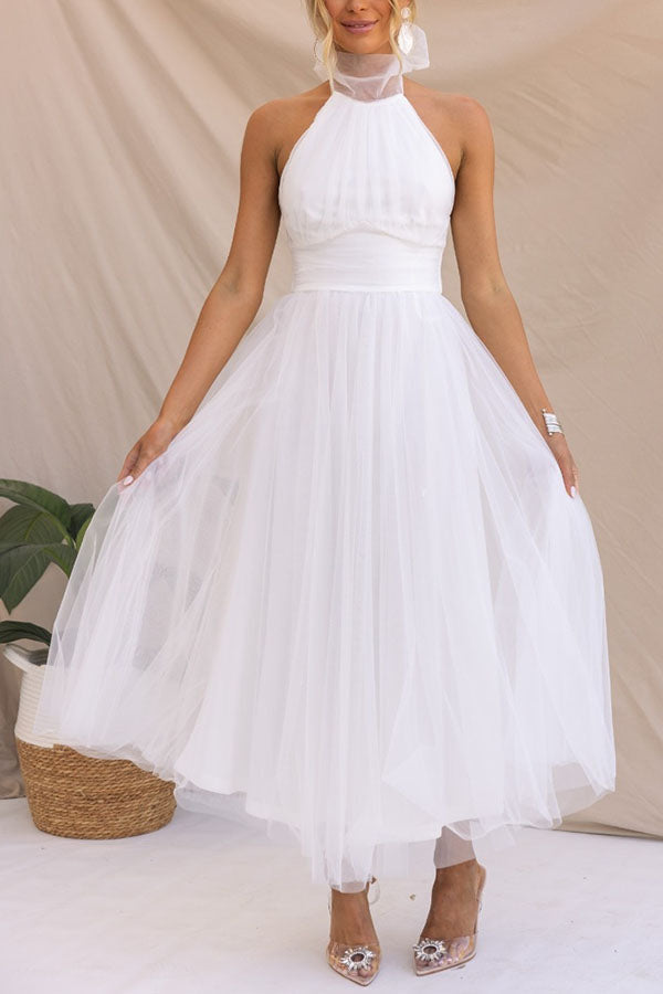 Pearlina - Sleek Mesh High Neck Dress