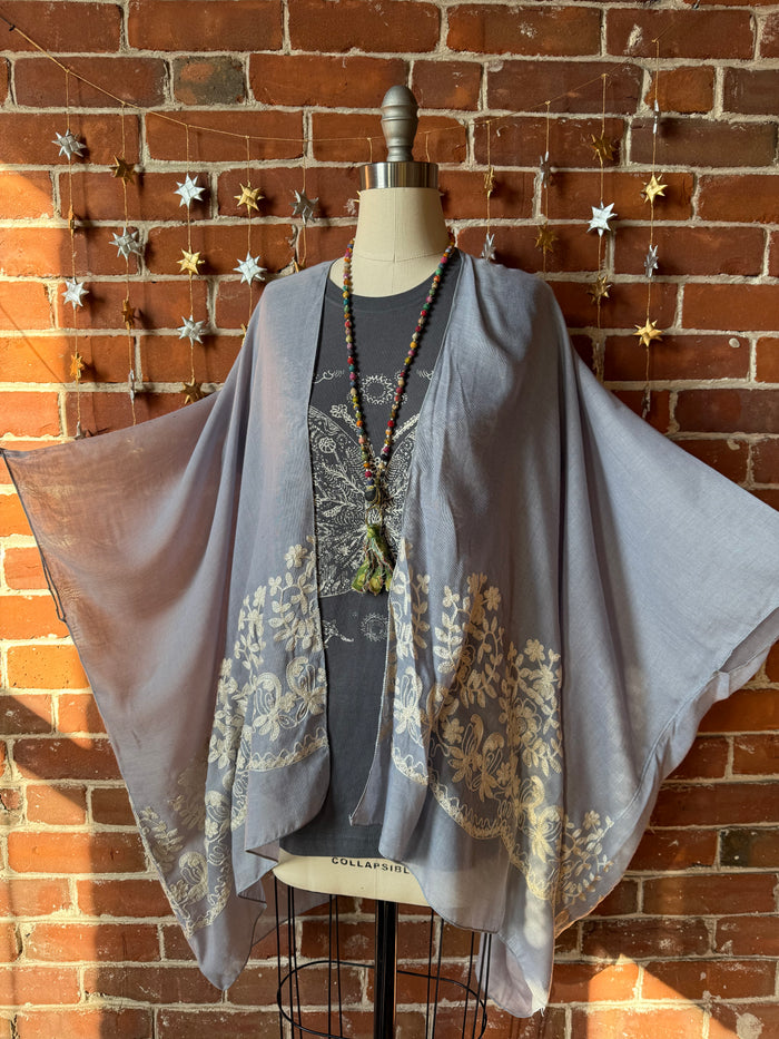 Periwinkle Embroidered Boho Kimono Layer