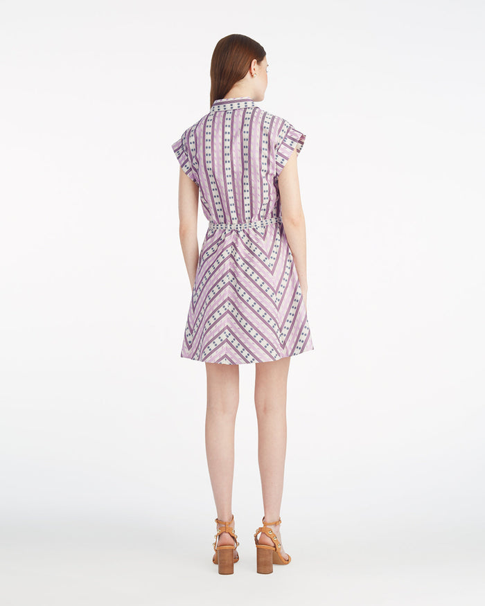 Phoebe Mini Shirtdress in Dotted Stripes Jacquard