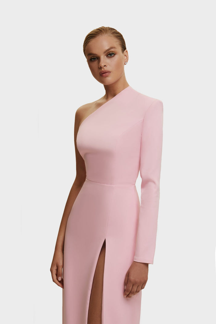 Pink Long-sleeved dress with sharp shoulder cut - Milla