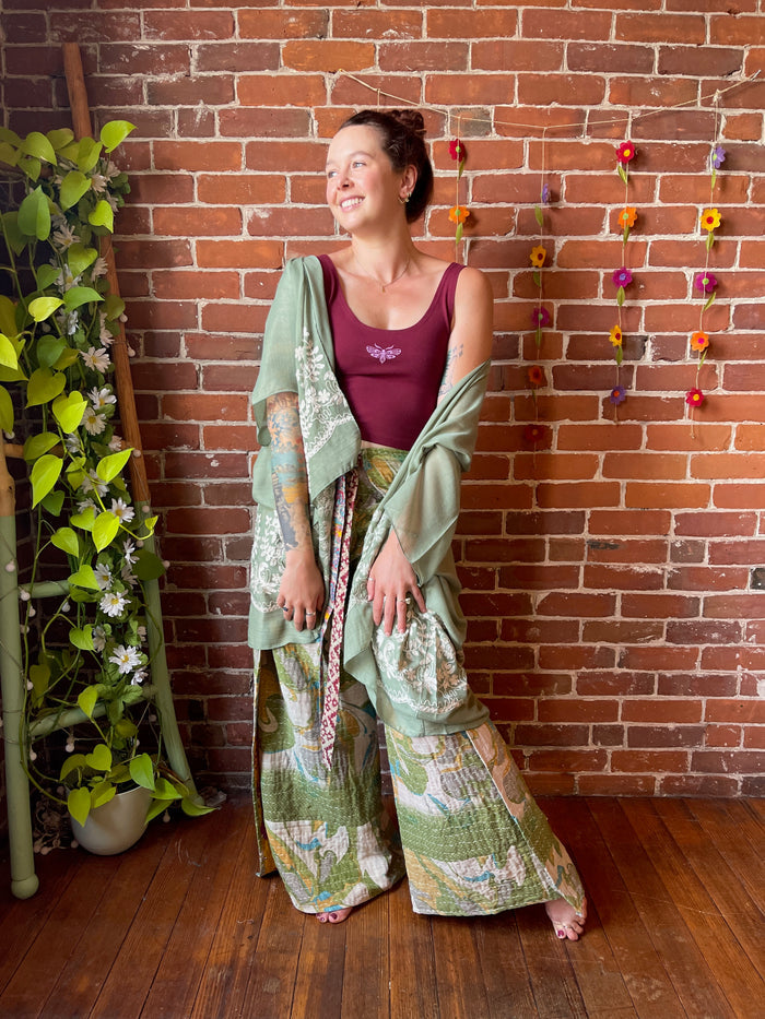 Pistachio Embroidered Boho Kimono Layer