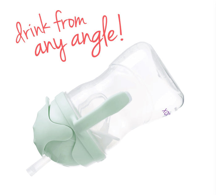 Eclectic b.box pistachio green weighted straw sippy cup with easy-grip handles and flip-top lid for toddlers