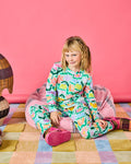 Popping Flowers Green Kids Organic Cotton Long Sleeve Top & Pant Pyjama Set