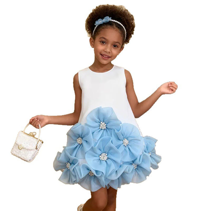 Princess Dress with 3D Flowers for Birthday Special Occasions D292