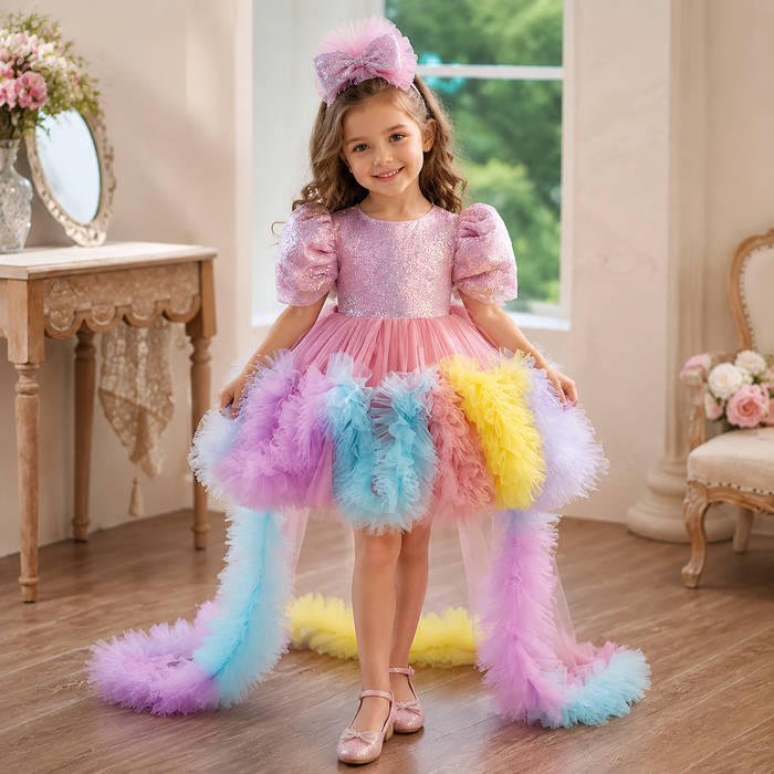 Rainbow Fairy Princess Dress for Girls with Sequin Bodice Tulle Skirt J916