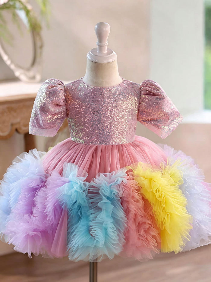 Rainbow Fairy Princess Dress for Girls with Sequin Bodice Tulle Skirt J916