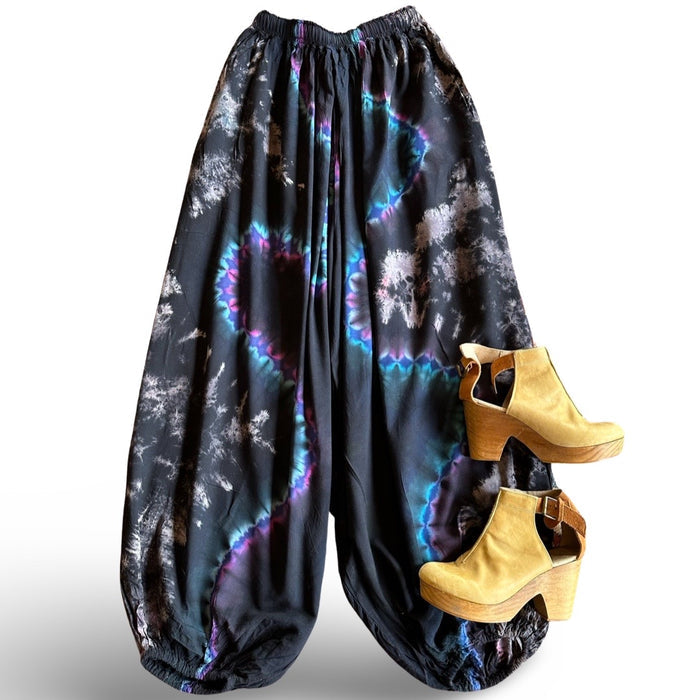 Raven Tie Dye Harem Pants -Blue Yellow Purple- Fair Trade Made