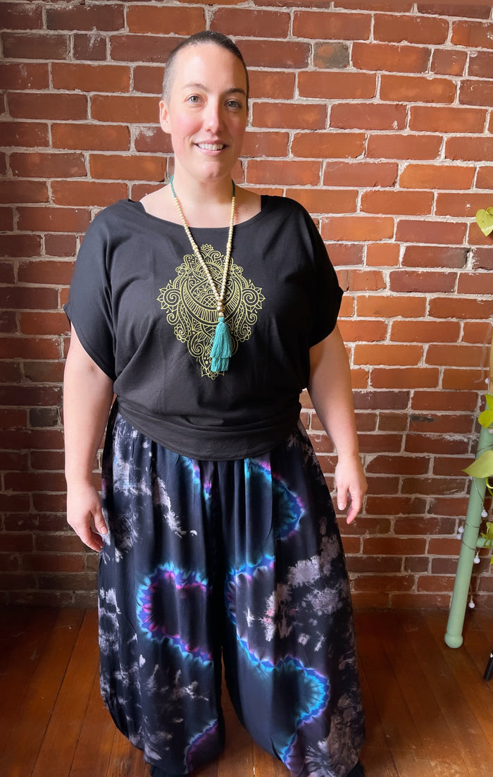 Raven Tie Dye Harem Pants -Blue Yellow Purple- Fair Trade Made