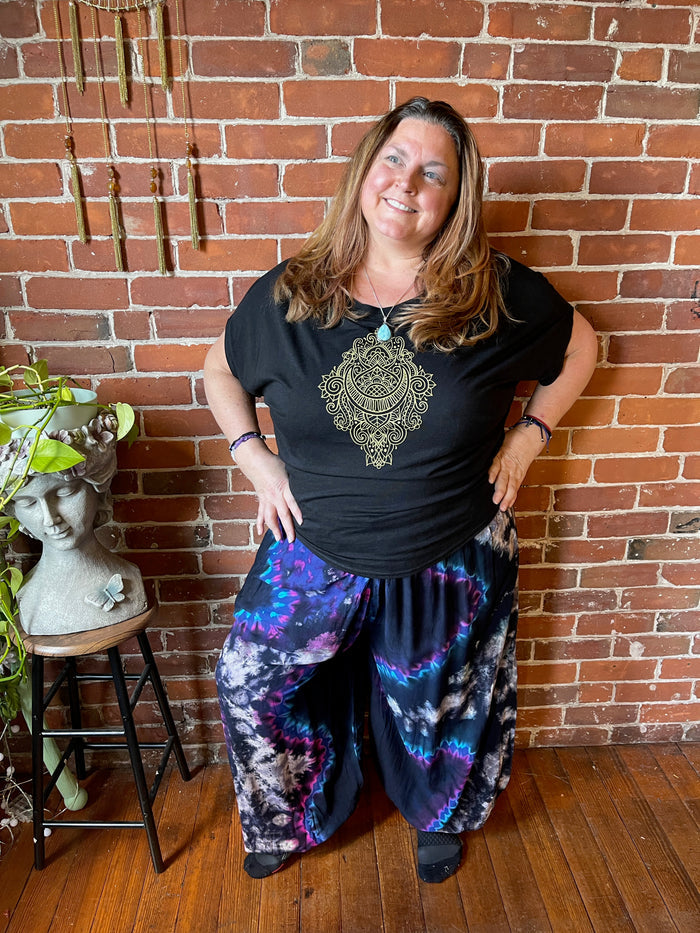 Raven Tie Dye Harem Pants -Blue Yellow Purple- Fair Trade Made
