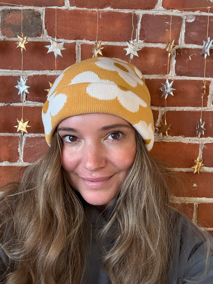 Retro Boho Floral /Mushroom Print Beanie Hat/ - Small Business Made-Final Sale