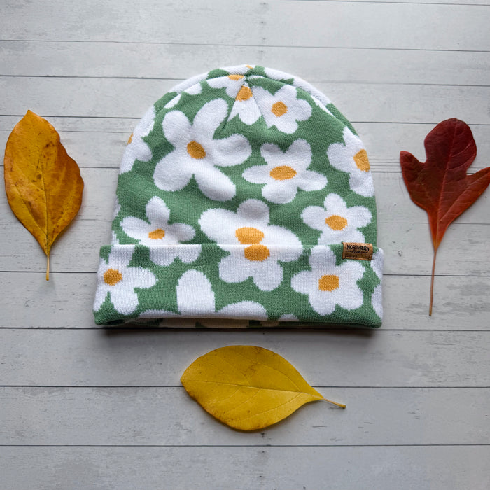 Retro Boho Floral /Mushroom Print Beanie Hat/ - Small Business Made-Final Sale