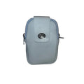 Eclectic Siena light blue Italian leather phone crossbody bag with silver hardware and front slip pocket