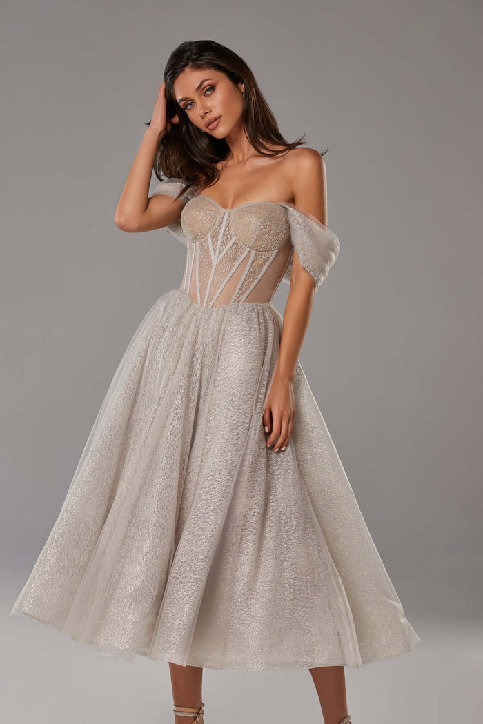 Silver Sparkly cocktail midi tulle dress - Milla