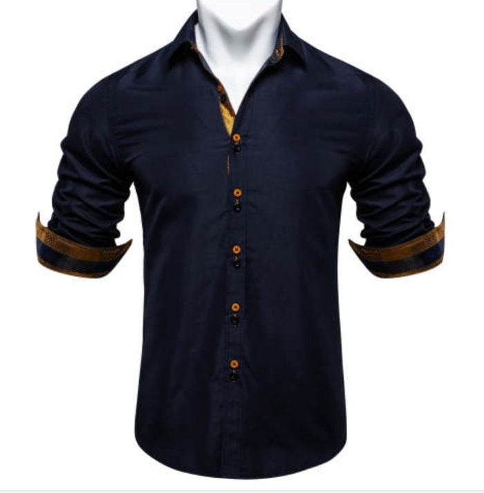 Simon Von Deep Blue Men's Shirt with contrast colored buttons unique cuffs design-CY-2202 - SimonVon Shop