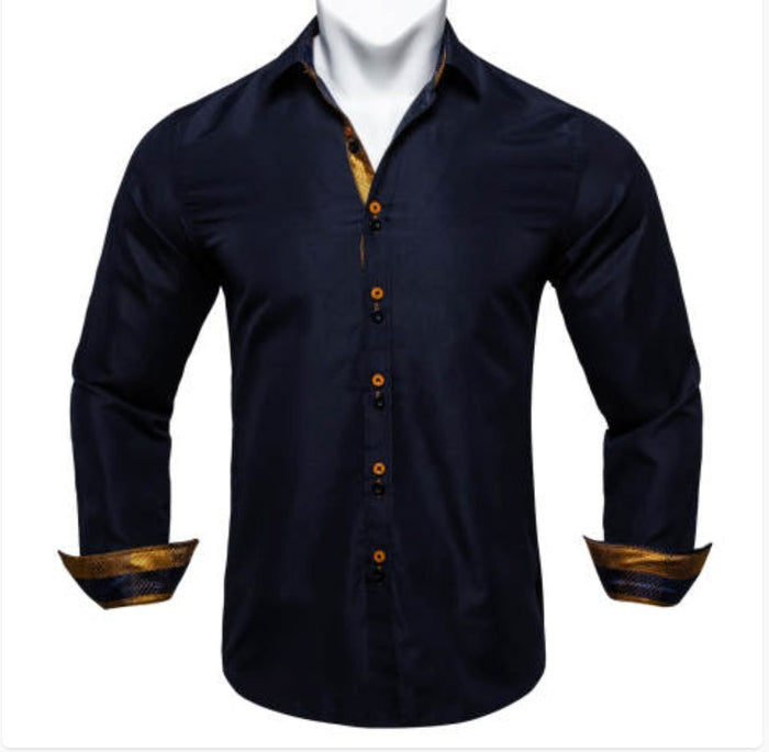 Simon Von Deep Blue Men's Shirt with contrast colored buttons unique cuffs design-CY-2202 - SimonVon Shop