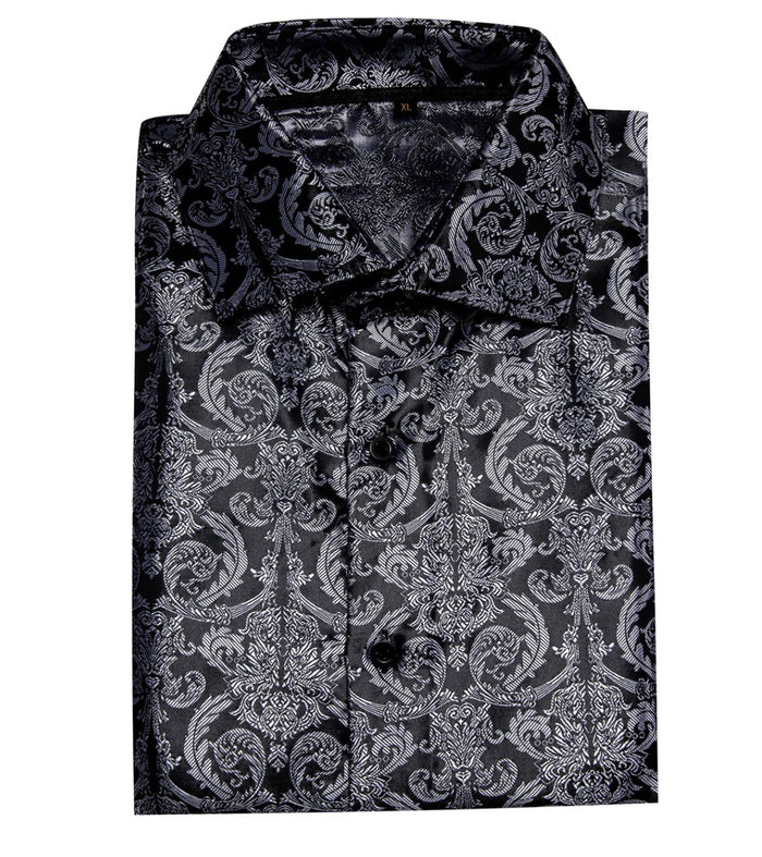 Simon. Von Luxury Grey Black Paisley Silk Shirt-CY-2037 - SimonVon Shop