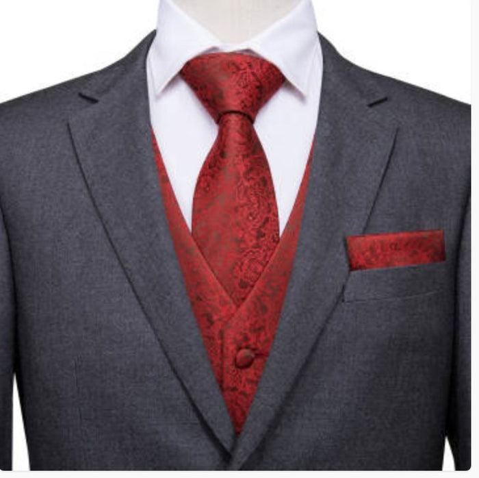 Simon Von Men's 4pc Waistcoat Vest Necktie Pocket Square Cufflinks Set .MJ-0013 - SimonVon Shop