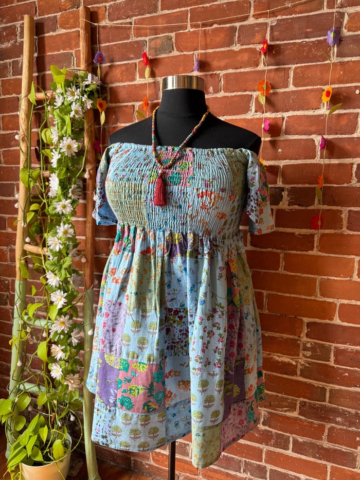 Size 14-20 Patchwork Off The Shoulder Mini Dress - Multiple Colors!  100% Cotton