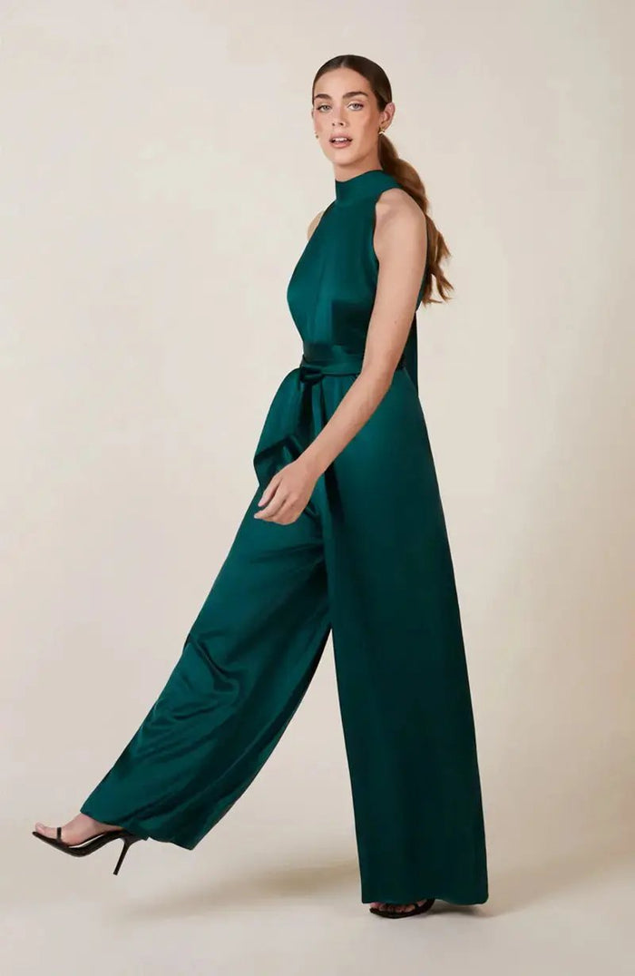 Soho Jumpsuit in Forest Green Satin Rewritten London
