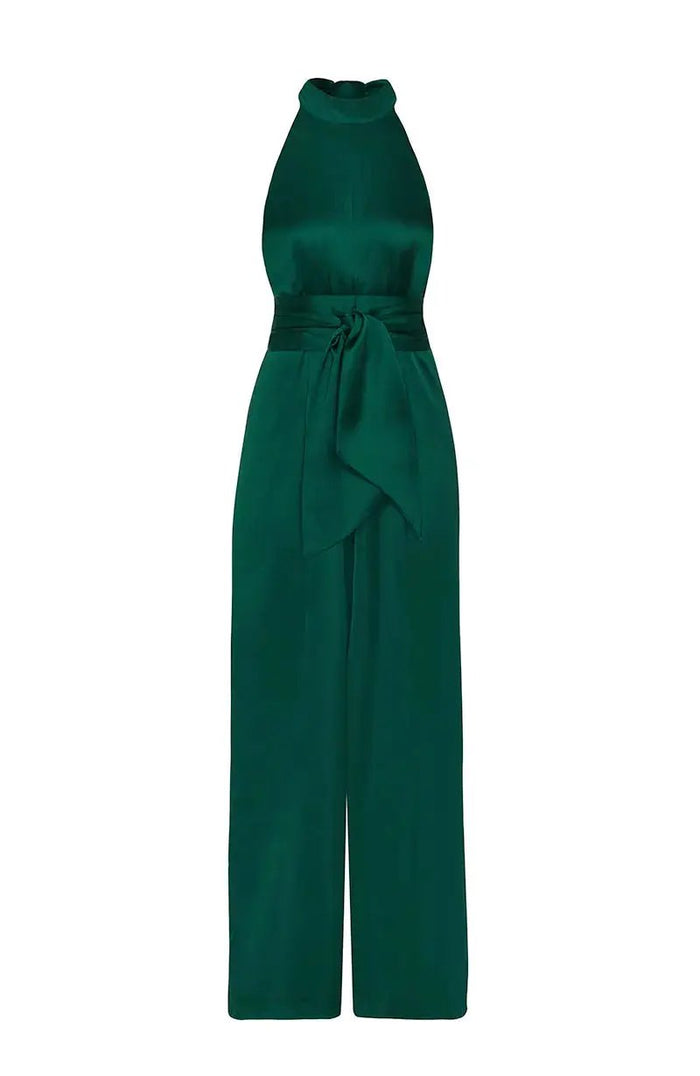 Soho Jumpsuit in Forest Green Satin Rewritten London