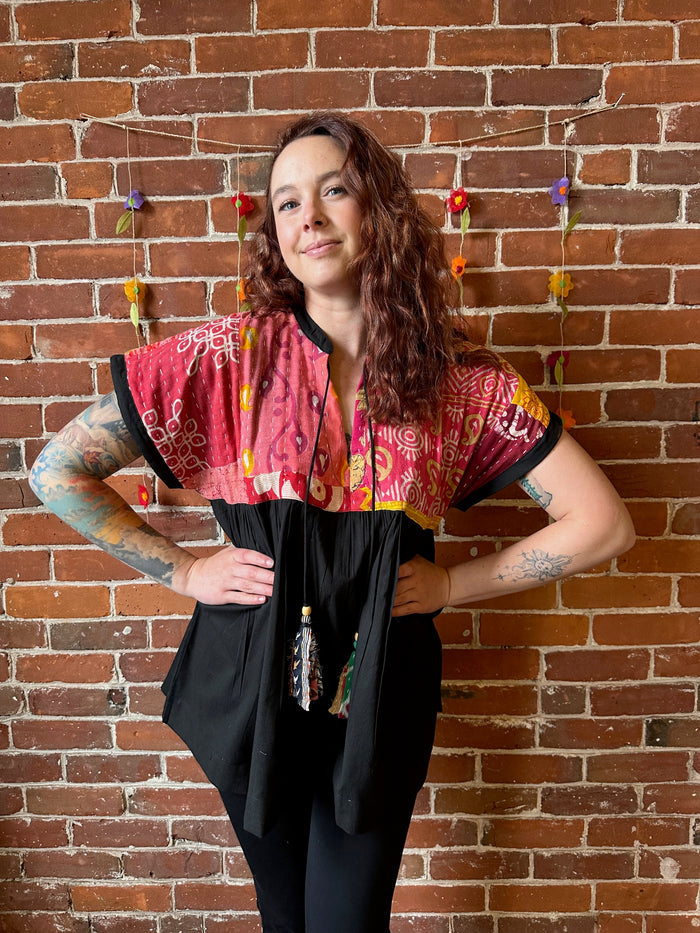 Solstice Patchwork Kantha Tunic Top 100% cotton