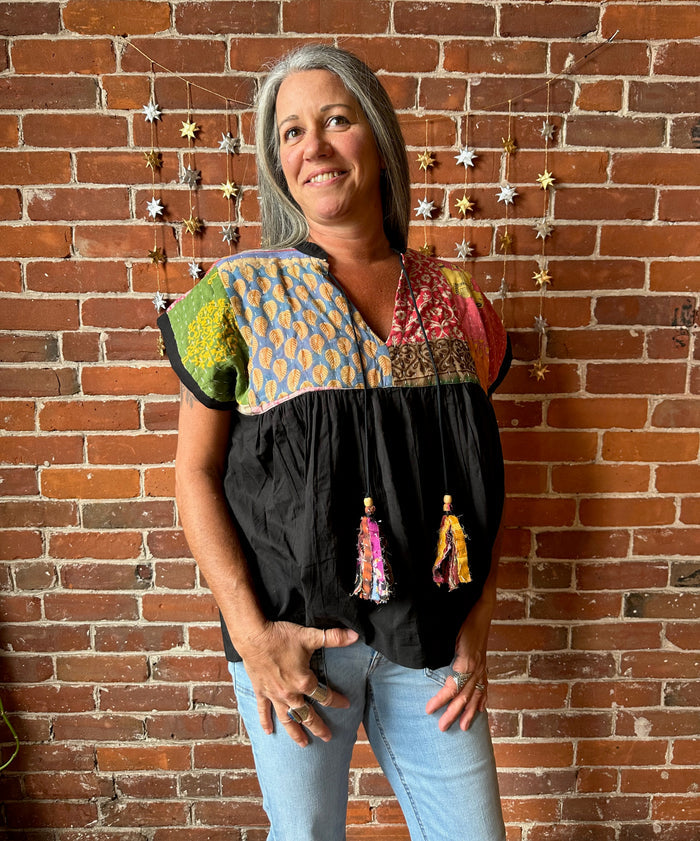 Solstice Patchwork Kantha Tunic Top 100% cotton