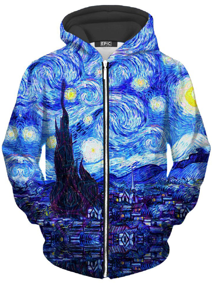 Starry Night Unisex Zip-Up Hoodie On Cue Apparel Epic Hoodie